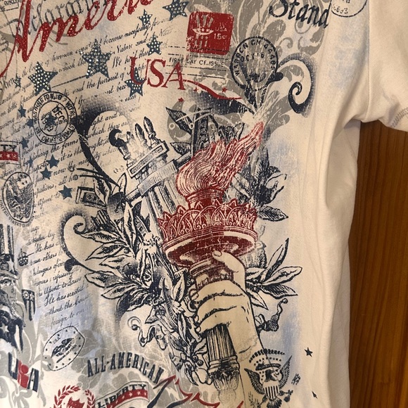 CJ Banks Patriotic Americana T- Shirt White/ Red/ Blue Sparkles & Rhinestones 1X - Picture 2 of 5